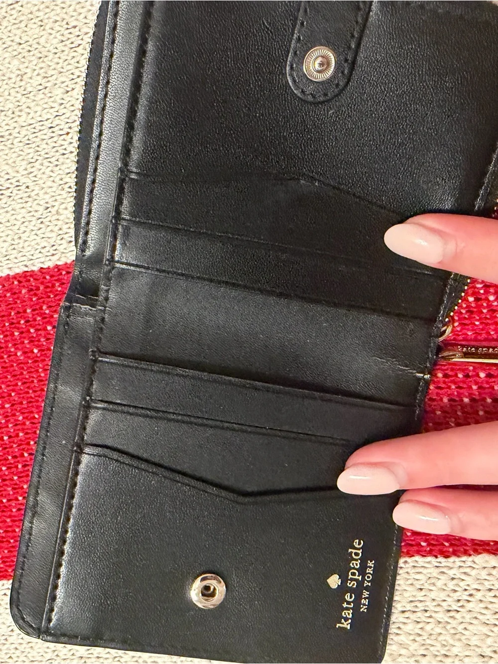 kate spade Blush and Black Zip Card Wallet